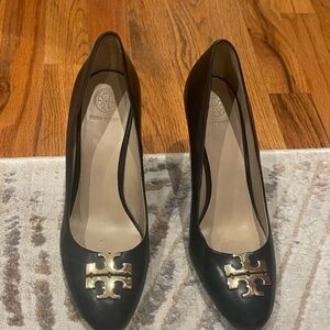 Tory Burch Black Heels with Gold Logo